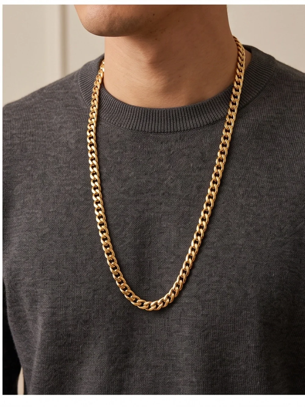New Gold Tone Chunky Hefty Cuban Link Chain Necklace Unisex